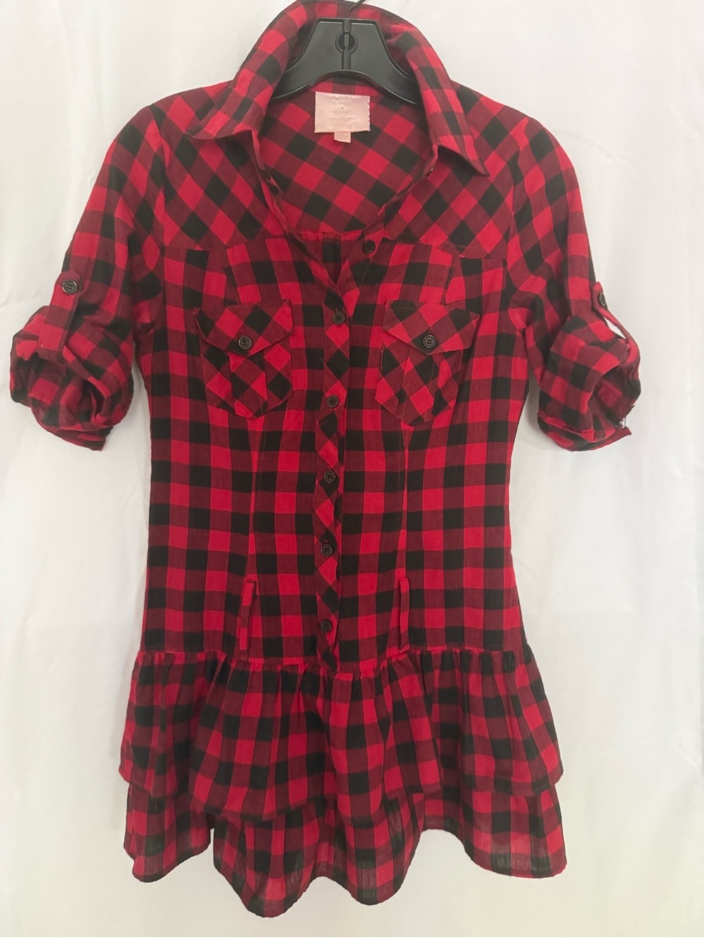Romeo & Juliet Couture Red and Black Plaid Button-Front Tunic